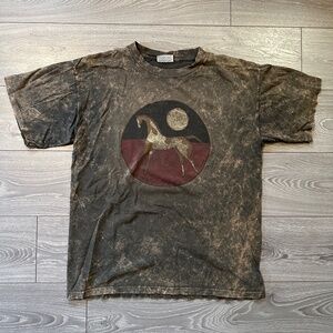 Vintage Equestrian Horse Graphic Tee. Black and Brown Tie Dye.